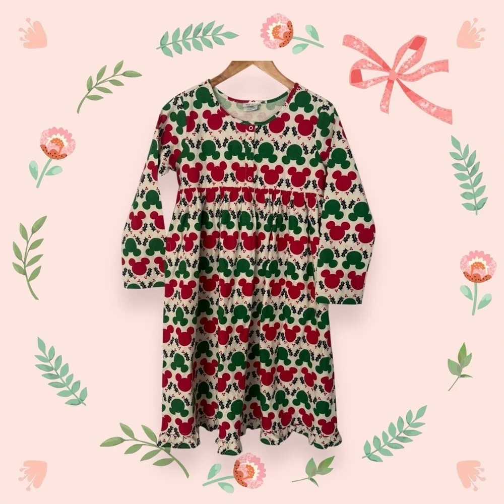 Hanna Andersson Christmas Holiday Red Green Mickey Mouse Nightgown size 14/16